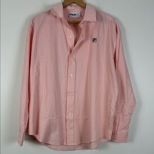 NWT Fila Women’s Medium Ariella Striped Button Down Shirt Orange White